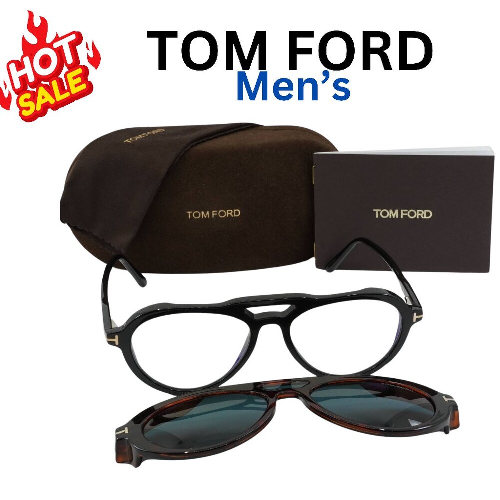 Men's Tom Fort Elegant black Aviator eyeglasses & custom made Clip-on sunglasses